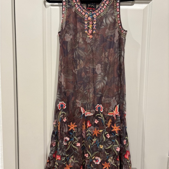 Johnny Was BIYA Embroidered Mesh Dress Boho Floral RARE like new - Picture 13 of 16